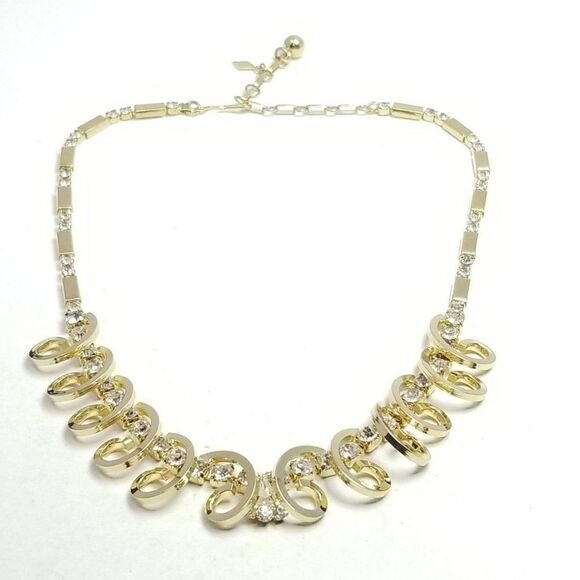 Vintage Sarah Coventry Gold Tone Rhinestone Spiral Collar Necklace, Adjustable - Picture 1 of 6